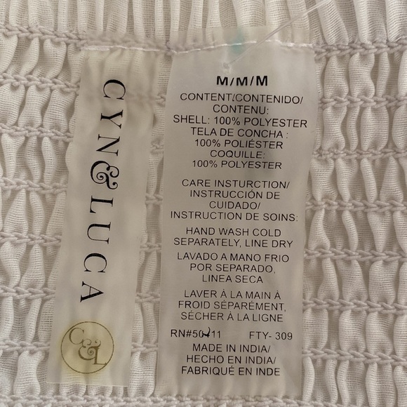 NWT CYN & Luca Swim Cover Up dress Women’s White Smocked Sheer Beach  Sz M - Picture 10 of 10